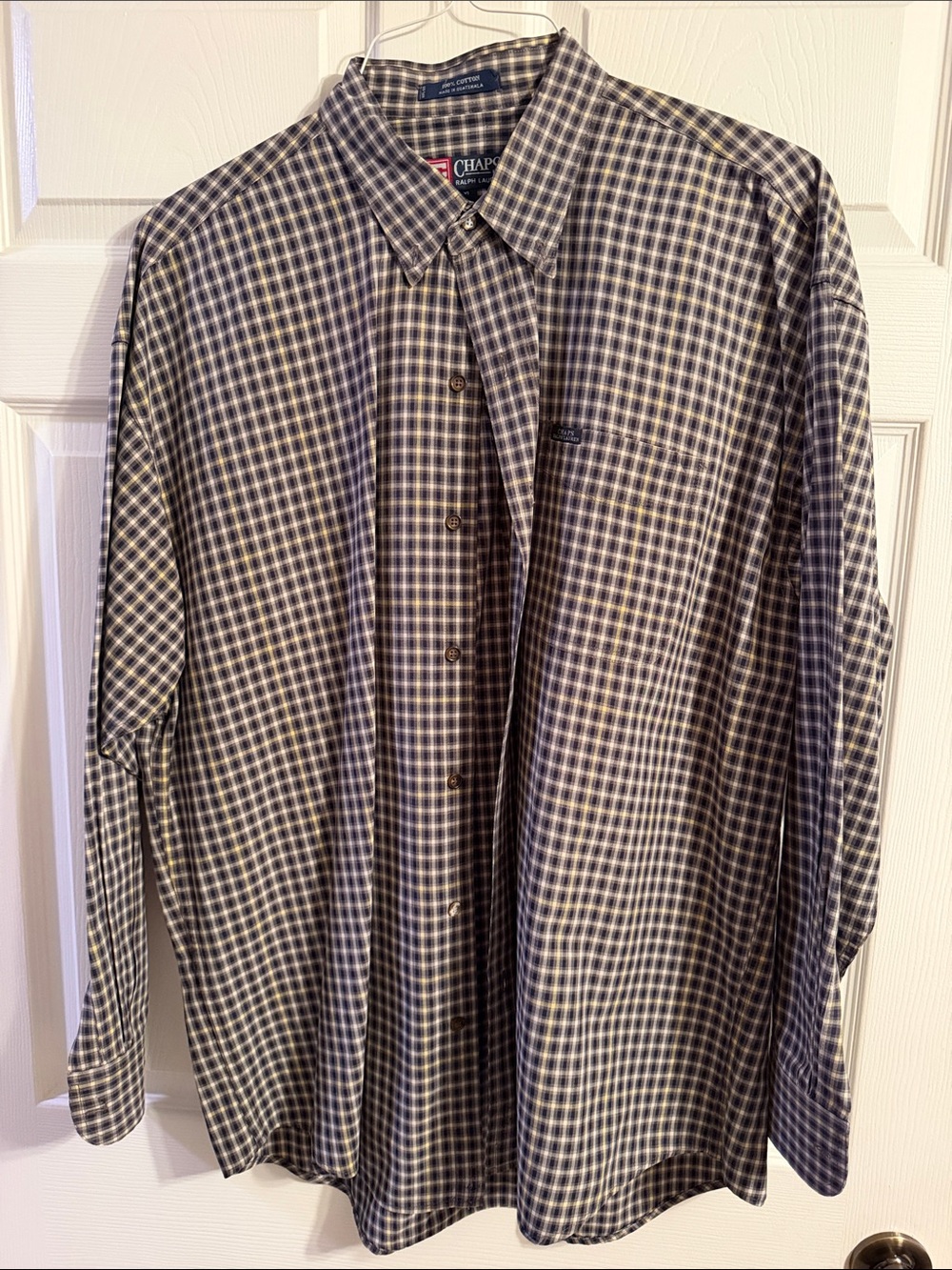 Chaps Men's Navy and White Plaid Button-Down Shirt